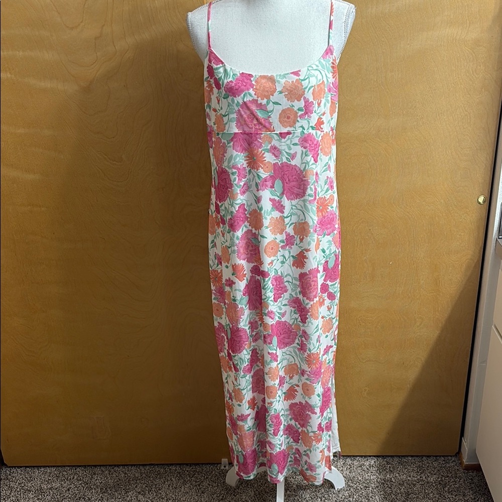 FLAWED WAYF Floral Camisole Slip Dress In Fuchsia Carnations Size XL